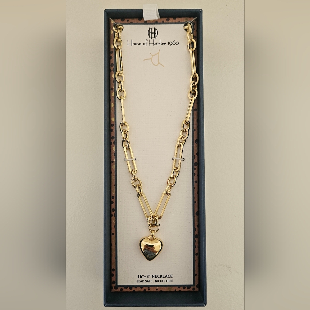House of Harlow 1960 Gold Chain Necklace with Heart Pendant
